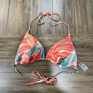 Vitamin A Swimwear Gia Triangle String Bikini Top Women XXL Green Coral Tropical